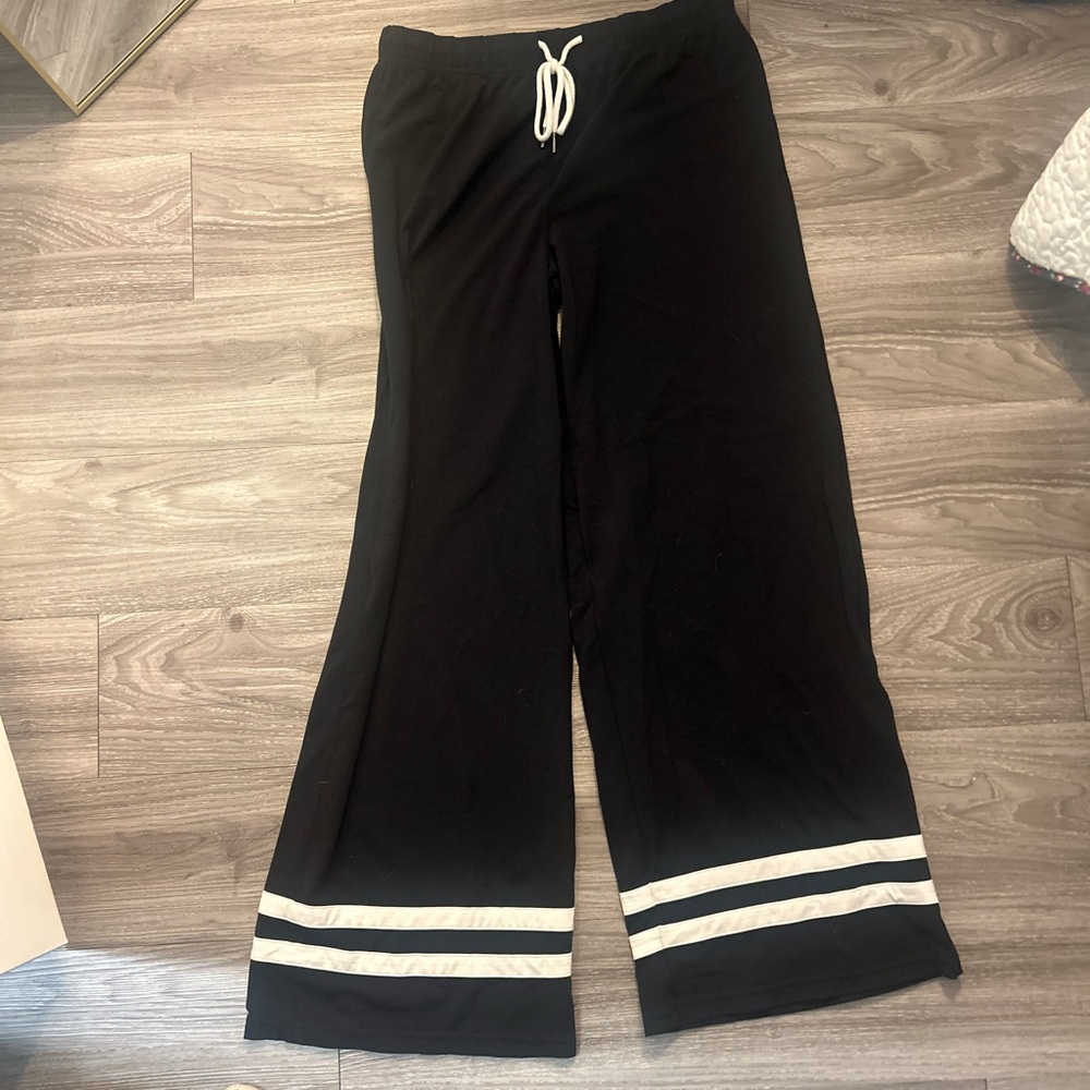 Black Wide-Leg Pants with White Stripes